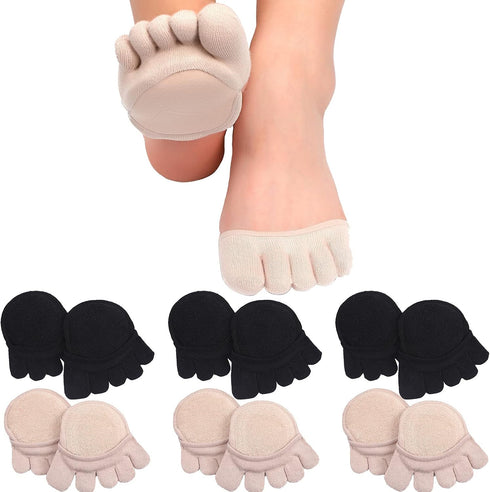 SATINIOR 6 Pairs Toe Topper Socks No Show Liner Socks Women Finger Half Socks Non Slip Invisible Separated Socks...